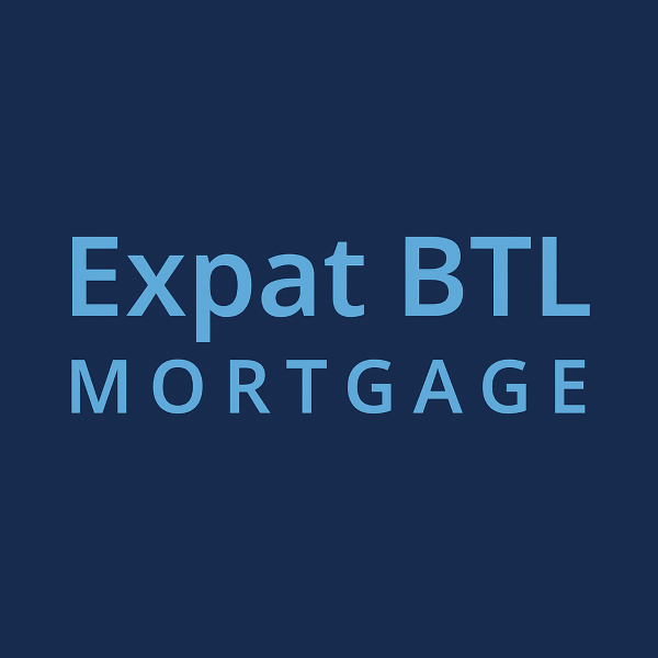 Square 600x600 graphic with a dark blue background and the centred words “Expat BTL” above “MORTGAGE” in light blue Open Sans font, creating a clean, professional expat buy-to-let mortgage