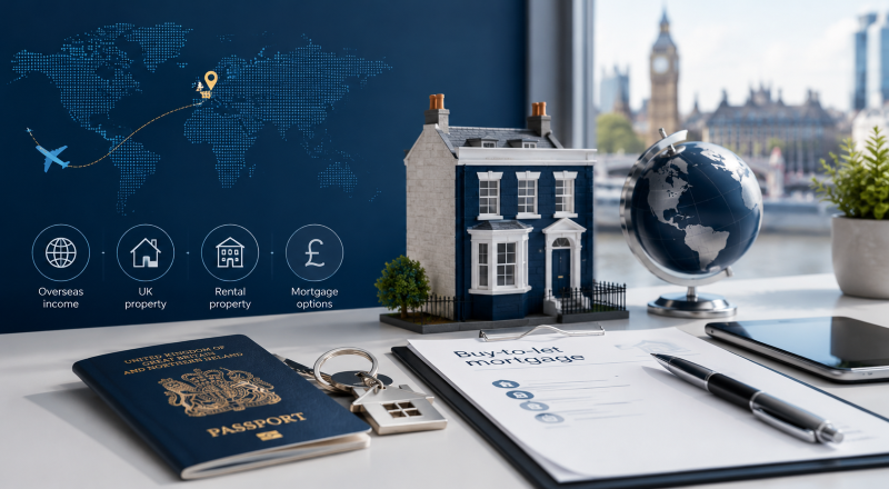 Expat Buy-to-Let Cases with UK rental property, overseas income, passport, keys and mortgage documents.