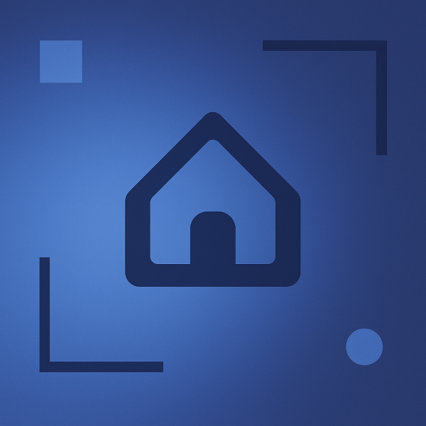 A modern square graphic in Connect Network colours, featuring a soft gradient of #5b7dbc and #23294c. At the centre is a minimalist house icon with a curved doorway and angled roof. Subtle geometric corner accents frame the design, creating a clean and professional mortgage-related visual.”