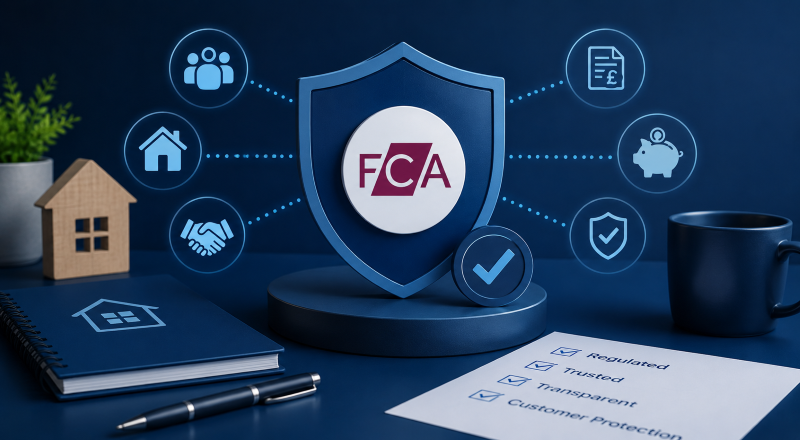 2019 FCA Mortgage Study and Specialist Brokers compliance concept with mortgage, protection and financial advice icons.