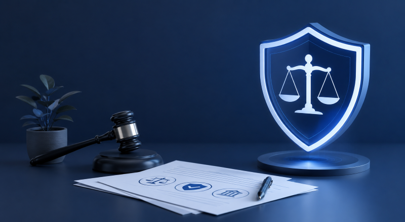 Mortgage Conveyancing Delays: legal documents, gavel and justice shield in a modern blue-themed property law scene.