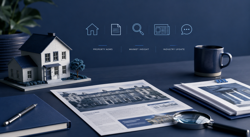Scotland’s £1m Property Market represented by a model home, property reports and market insight icons in Connect Brokers’ blue brand colours.