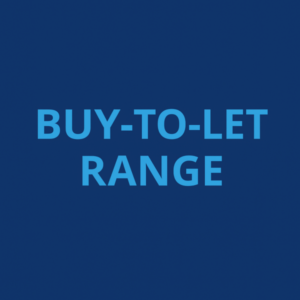 Square 600×600 graphic with a dark blue gradient background. Centered large, bold, all-caps light blue text reads “BUY-TO-LET” on the first line and “RANGE” on the second line.