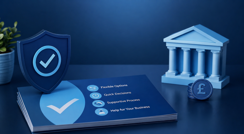 Business Loans With Adverse Credit illustrated with flexible finance options, quick decisions and business support.