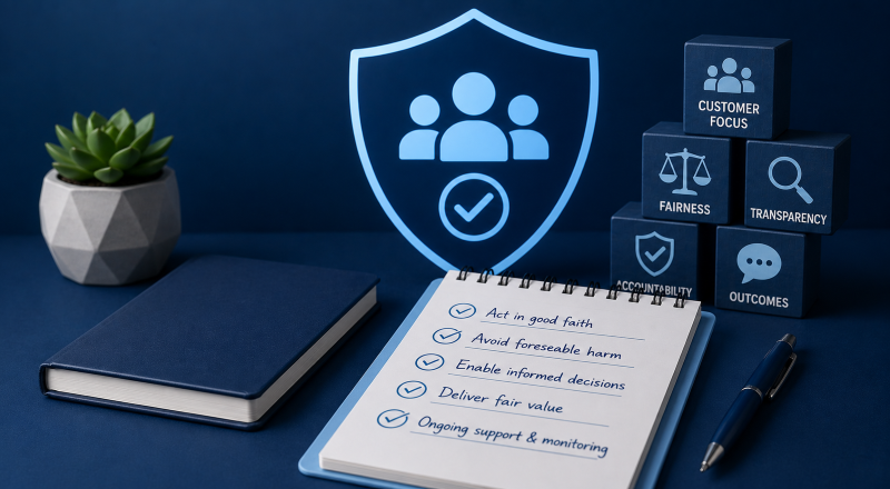 Consumer Duty and Buy-to-Let guidance checklist highlighting fair value, transparency, informed decisions and ongoing customer support.