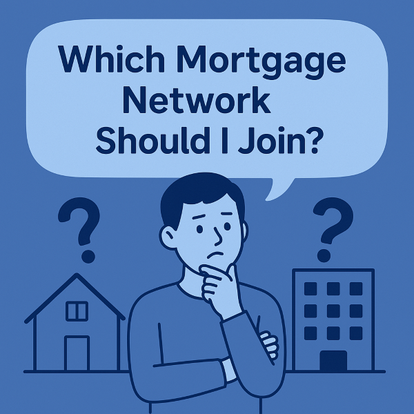 Illustration of a person thinking with a speech bubble that says "Which Mortgage Network Should I Join?"