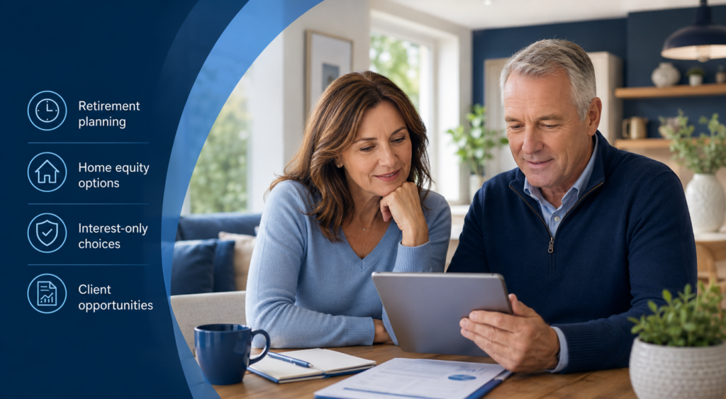 Later Life Opportunities – older couple reviewing retirement planning and home equity options on a tablet
