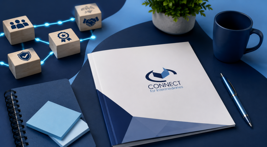 The Connect Network support booklet featuring compliance, training and adviser development icons.