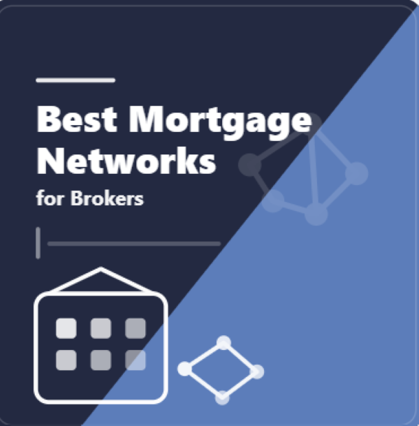 Best Mortgage Networks for Brokers graphic in dark blue and light blue with white Open Sans headline text, plus simple network and building icons representing broker networks.