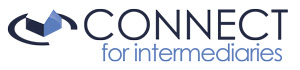 “Connect for Intermediaries logo on a white background, featuring a stylised interlocking icon in shades of blue to the left of the word ‘CONNECT’ in dark blue uppercase text, with ‘for intermediaries’ written below in lighter blue.”