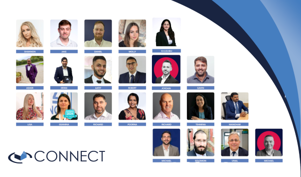 Connect-branded banner featuring a curved blue design and a grid of professional headshots, suggesting a network or directory of advisers.