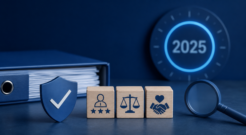 Consumer Duty in 2025 represented by customer outcome, fairness, trust, compliance and review icons in Connect’s blue brand colours.