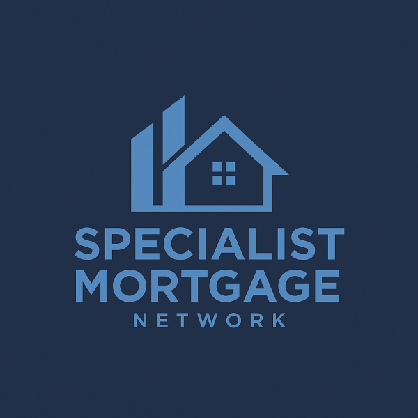 Blue square logo reading “Specialist Mortgage Network” with a stylised house and upward bar chart icon above the text, representing specialist mortgage expertise and growth.