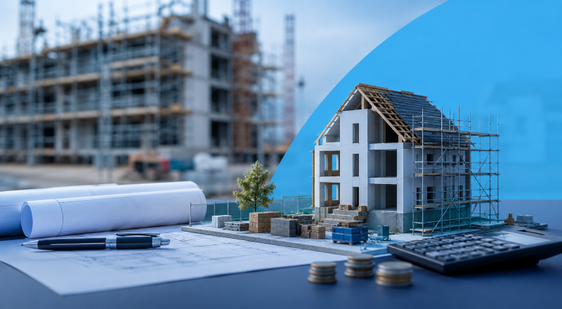 Development Finance for Brokers with building model, construction plans, calculator and funding coins.