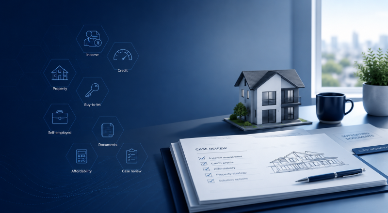 Complex Mortgage Cases with specialist income, credit, affordability, property and document review.