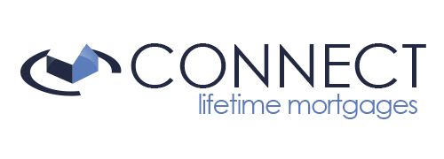 Connect Lifetime Mortgages logo featuring a stylised house and circular swoosh icon in blue, with the words “CONNECT lifetime mortgages” in dark blue and light blue text on a white background.