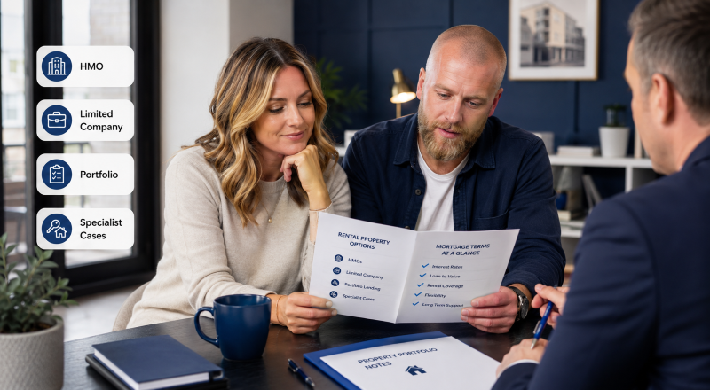 Specialist Buy-to-Let Cases discussed by a couple and mortgage adviser, including HMO, limited company and portfolio options.