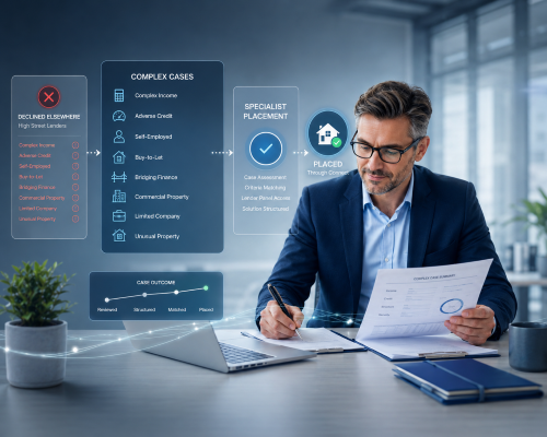 Specialist Packager for Mortgage Brokers showing Connect placing complex cases declined by high street lenders through specialist placement support.